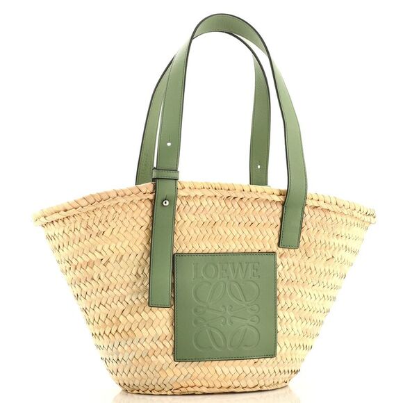 Loewe Basket Tote Raffia Medium Green - Picture 2 of 6
